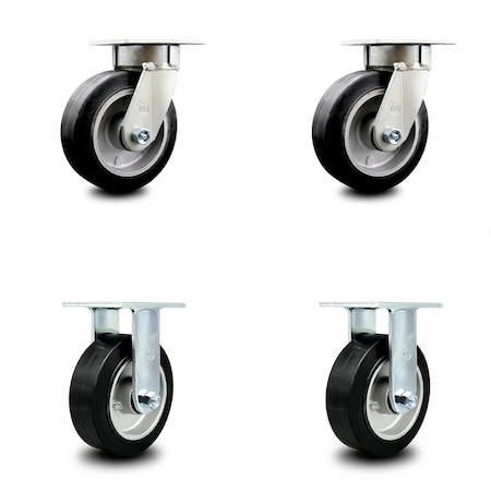 Service Caster 6 Inch Kingpinless Rubber on Aluminum Wheel Swivel Caster Swivel 2 Rigid, 2PK SCC-KP30S620-RAR-2-R-2